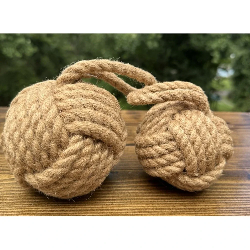 Monkey Fist Rope Knots Pair Nautical Maritime Coastal Fishing Float Decor